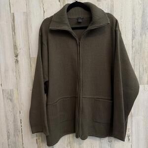 SOLDTally Ho Women's Size 3X Plus Size Army Green Zip Sweater Jacket Heavy Warm